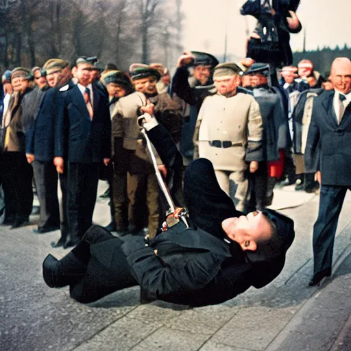 Image similar to stepan bandera kills putin, realistic, Photographed with Leica Summilux-M 24 mm lens, ISO 100, f/8, Portra 400