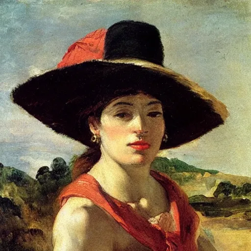 Prompt: woman wearing a panama hat, by eugene delacroix.