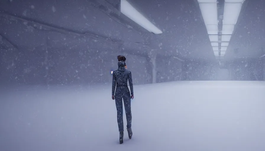 Image similar to Fashion Runway, Catwalk inside Snowy Blizzard Winter Landscape, Wallpaper, Artstation, Trending on Artstation, Hyperrealistic, Hyperdetailed, Unreal Engine 5, UE5, Concept Art, Octane, Redshift, 8k