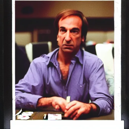 Image similar to 80's polaroid photo of saul goodman playing poker with the taliban