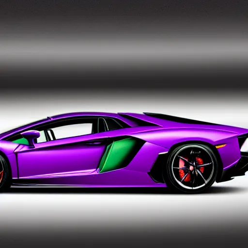 Image similar to isometric view of a black painted Lamborghini Aventador SV with purple highlights