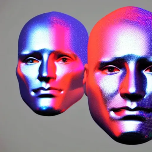 Image similar to a 3d human head made up of shiny holograms