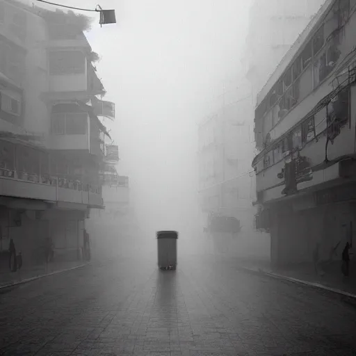 Image similar to hongkong life in a fog morning, by fan ho,