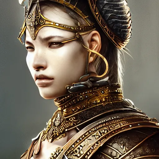 Image similar to beautiful extremely detailed intricate concept art depicting a warrior by wlop. shining jewelry. bcy. net