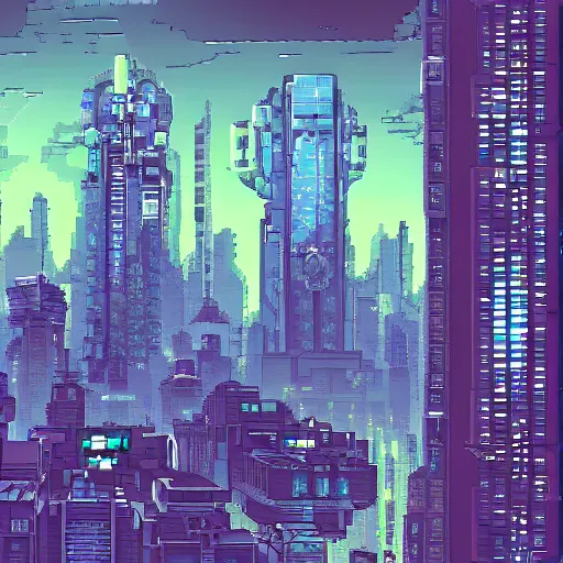 Image similar to a cyberpunk city, pixel art, by Kirokaze
