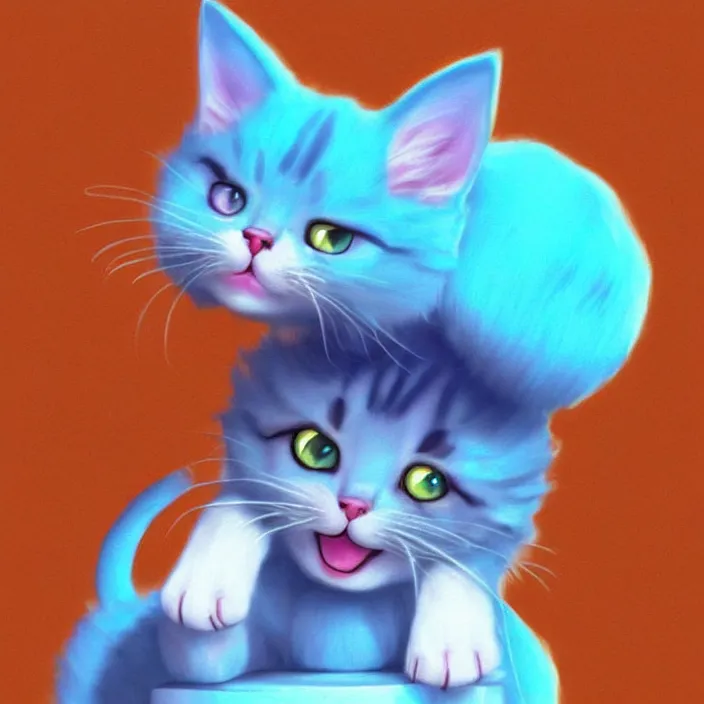 Prompt: cute cat of cheshire from alice in wonderland. an adorable cat with light blue stripes and a big human like playful smile. award - winning digital art, trending on artstation