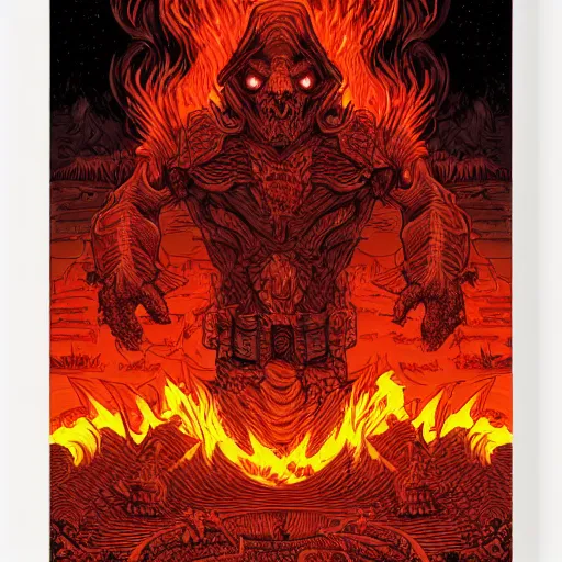 Image similar to A fiery hellscape by Dan Mumford