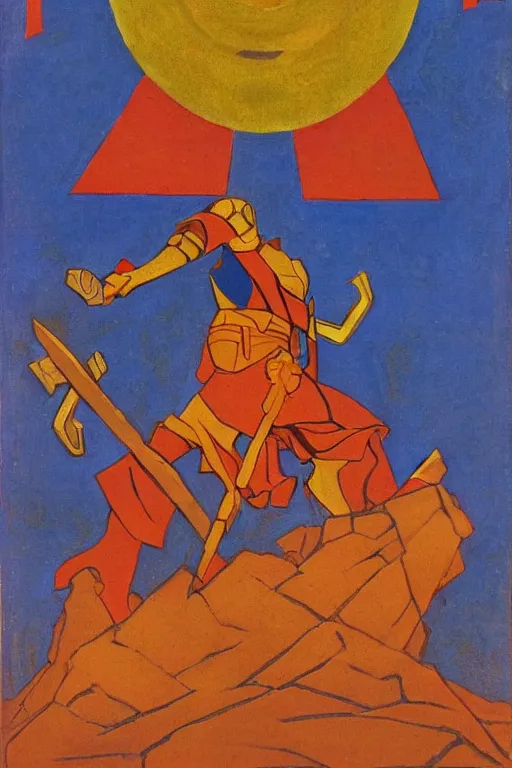 Image similar to thor with hummer, marvel, artwork by nicholas roerich,