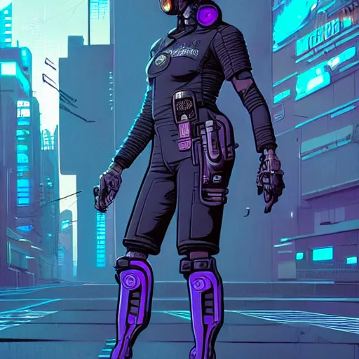 Prompt: A cyberpunk policewoman cyborg on the street of a cyberpunk city art by Josan Gonzalez, sci-fi, highly detailed, digital painting, artstation, smooth, sharp focus, illustration, concept art by Josan Gonzalez and James Gurney and Mœbius