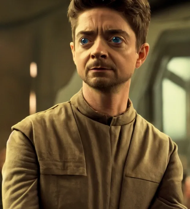 Image similar to topher grace in star wars, movie still frame, hd, remastered, film grain, cinematic lighting