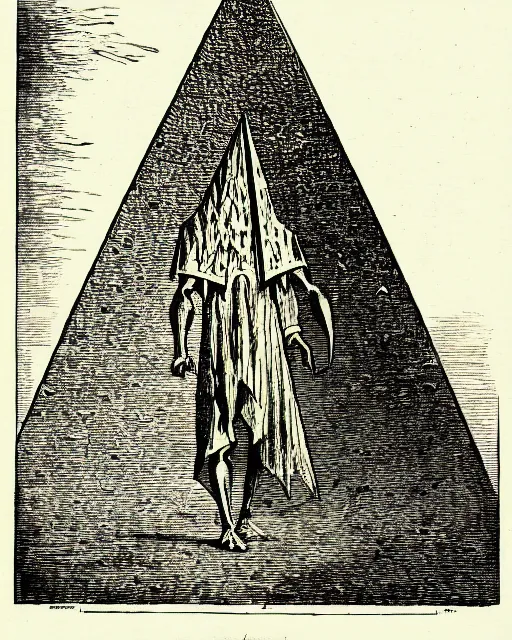Image similar to illustration of pyramid head from the dictionarre infernal, etching by louis le breton, 1 8 6 9, 1 2 0 0 dpi scan
