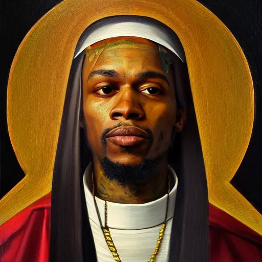 Image similar to portrait of the holy father, fetty wap, religious, oil on canvas by william sidney mount, trending on artstation,