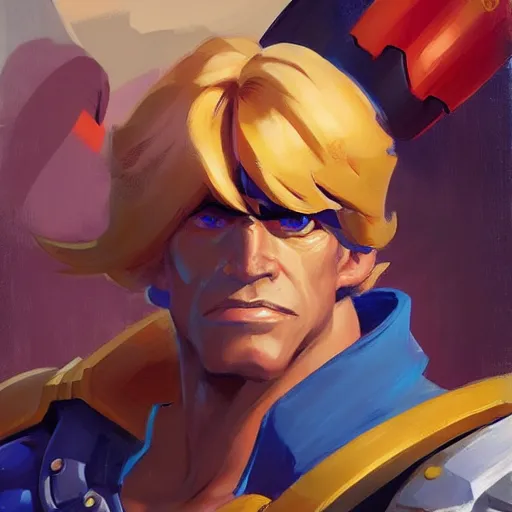 Image similar to greg manchess portrait painting of he - man as overwatch character, medium shot, asymmetrical, profile picture, organic painting, sunny day, matte painting, bold shapes, hard edges, street art, trending on artstation, by huang guangjian and gil elvgren and sachin teng