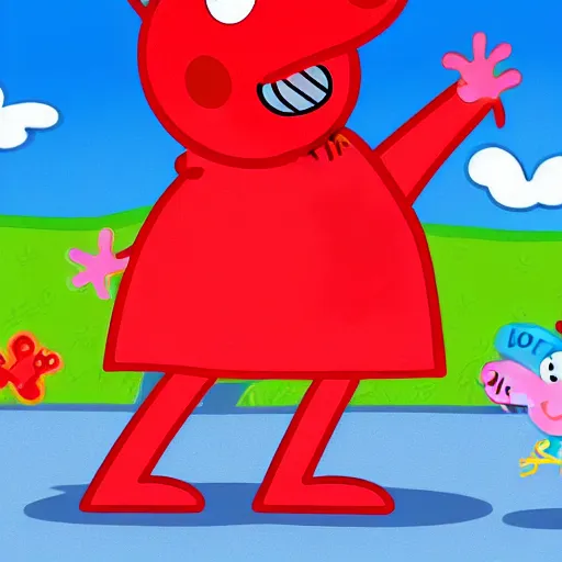 Prompt: peppa pig in a boxing with elmo