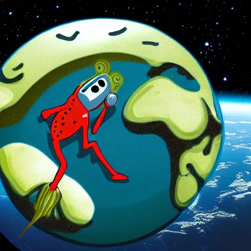 Prompt: Giant alien in space eating Earth