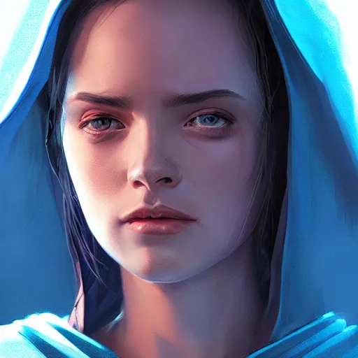 Prompt: portrait, young female high wizard in blue robes, dramatic lighting, cinematic, establishing shot, extremly high detail, photo realistic, cinematic lighting, post processed, concept art, artstation, matte painting, style by eddie mendoza, raphael lacoste, alex ross