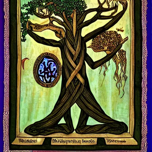 Prompt: gnostic kabbalist druid merging with the tree of life