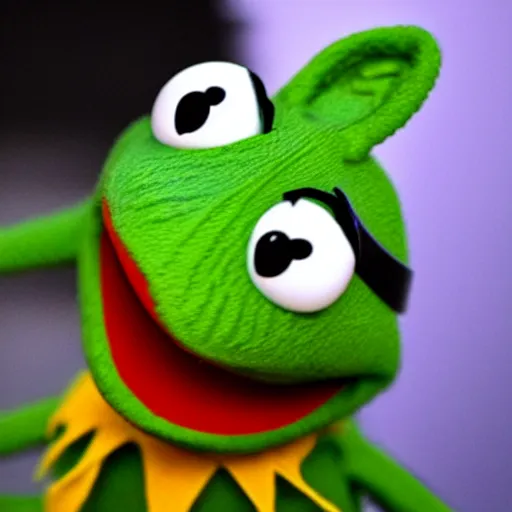 Prompt: kermit the frog accidentally takes a selfie while dropping his phone