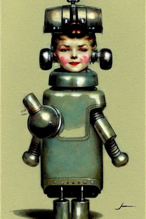 Prompt: (((((1950s maid android robot art . muted colors.))))) by Jean-Baptiste Monge !!!!!!!!!!!!!!!!!!!!!!!!!!!