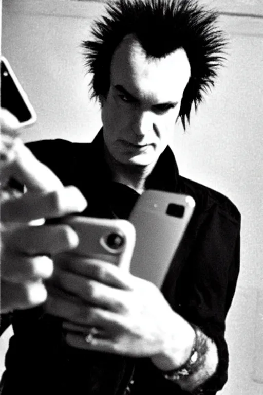 Image similar to sid vicious takes a selfie before he dies