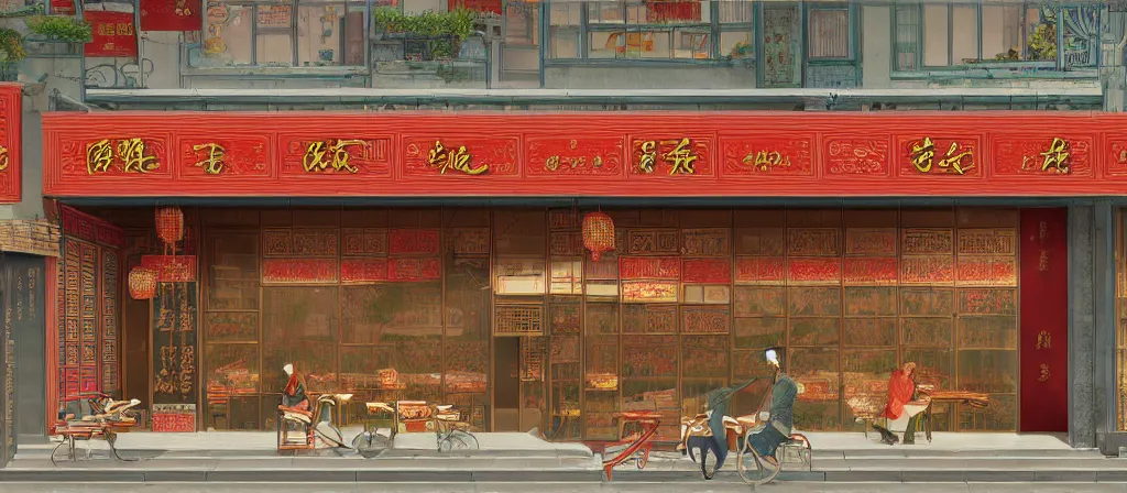 Prompt: a beautiful hyperdetailed render of roasted string hotpot restaurant restaurant yan'an small shop, simple style, from china, with merchant logo, simple structure, surrealistic, chinese style, victo ngai, denoise, deblurring