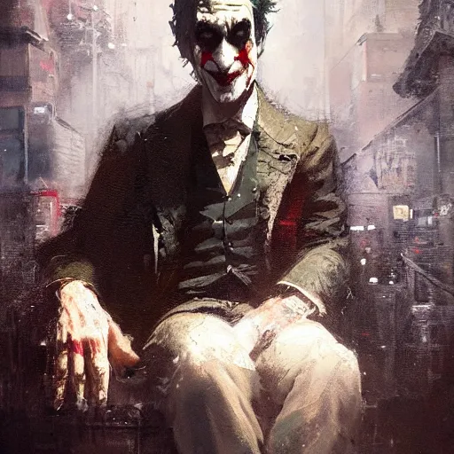 Prompt: oil painting by jeremy mann of ralph waldo emerson killed by the joker ( 2 0 1 9 ), artstation, 4 k