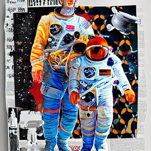 Prompt: astronauts in punk rock mixed media collage