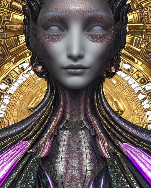 Image similar to a highly detailed metahuman 4 k close up render of an alien goddess bella hadid monument jibaro in iris van herpen dress schiaparelli in diamonds crystals swarovski and jewelry iridescent in style of alphonse mucha gustav klimt trending on artstation made in unreal engine 4