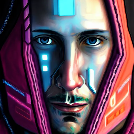 Prompt: realistic portrait of a cyberpunk man, realistic, detailed,