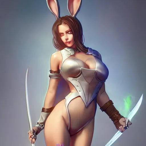 Image similar to sage ( valorant ), wearing a bunny suit, cg animation, riot entertainment, arcane, realistic, character select portrait, by artgerm, greg rutkowski, alphonse mucha, 3 d, pixiv, full body