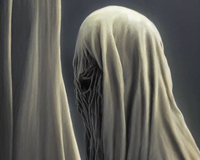 Image similar to Medium shot low angle creepy dementor highly detailed, sharp focus, digital painting, oil painting, artwork, museum work, by Robert Bateman, by Carl Brenders,