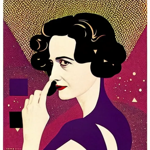 Prompt: Eva Green, Art by Coles Phillips, Portrait of the actress, Eva Green as Space Commander Alpha from the Year 4000, geometric art, poster, no text, Mucha, Kandinsky, carbon blac and antique gold