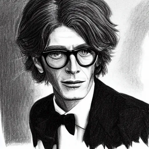 Image similar to pencil illustration of Yves saint laurent highly detailed, cinematic,