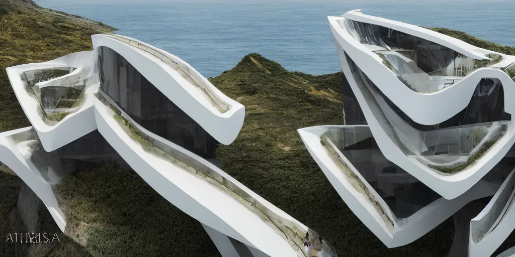 Image similar to architectural photography, modern house on top of a cliff designed by zaha hadid, wonderful masterpiece highly detailed, beautiful cinematic light deep focus, elegant, digital painting, smooth, sharp focus, golden ratio, dramatic illumination, ultra realistic, 8 k, art by artemisia lomi gentileschi and caravaggio