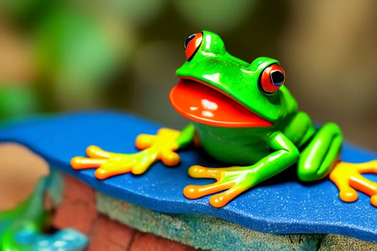 Image similar to fisher price frog pond, california, in 2 0 1 5, perfect focus, scene from tv show hyper detailed 5 5 mm 8 5 mm, toy photography, made out of plastic