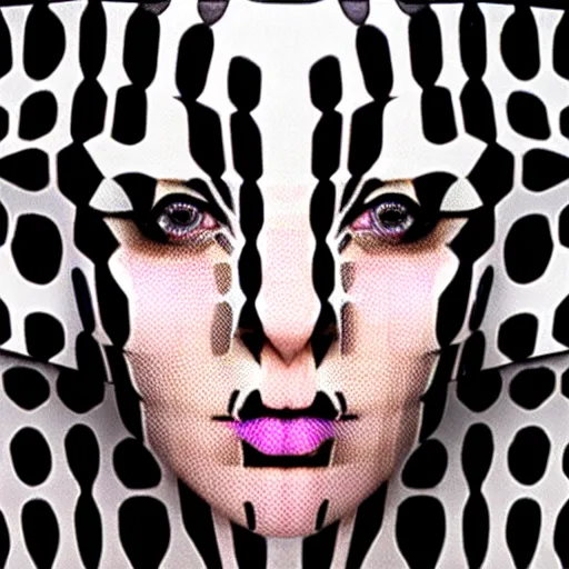 Image similar to a beautiful female face made of illusory motion dazzle camouflage perlin noise optical illusion