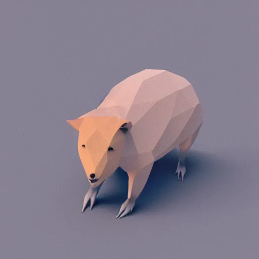 Image similar to low poly render of a capybara, volumetric lighting, cartoony