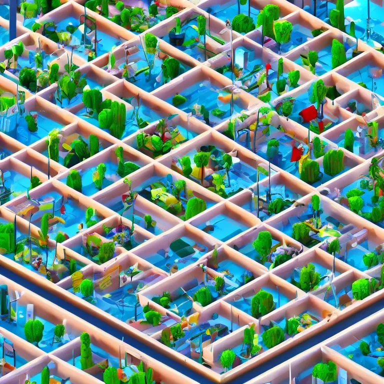 Prompt: body cells are like an apartment building, in each cell there is everyday life, parties, movement, artistic, beautiful and cute, low poly, high quality, detailed, 8 k resolution