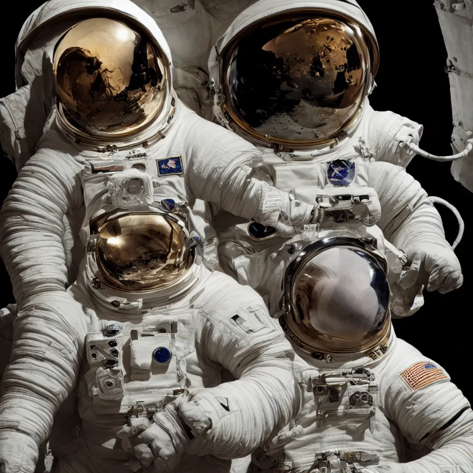 Image similar to a detailed bust of an astronaut by caravaggio, dynamic lighting, cinematic, epic composition, masterpiece