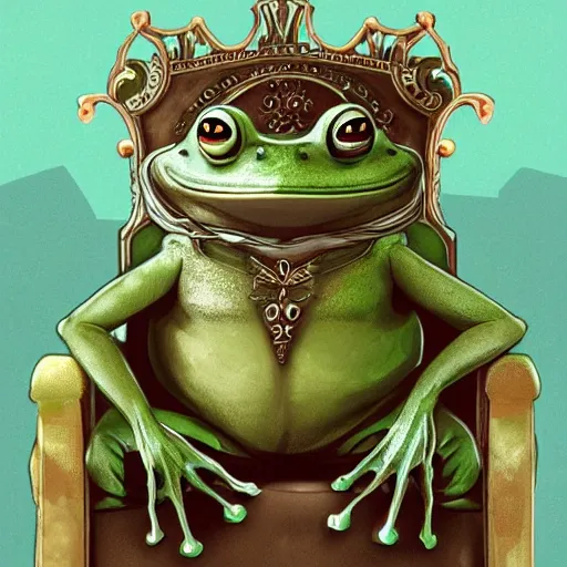 Image similar to a king frog sitting on his throne,digital art,detailed,artstation
