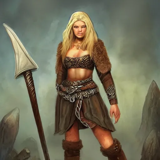 Prompt: beautiful viking woman, blonde, tall, brawny, d & d, concept art, fantasy, steve argyle