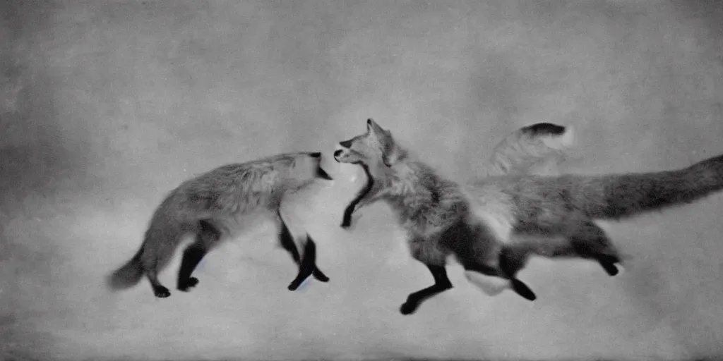 Image similar to anthropomorphic fox being chased, 1 9 3 0 s film still, ladislas starevich