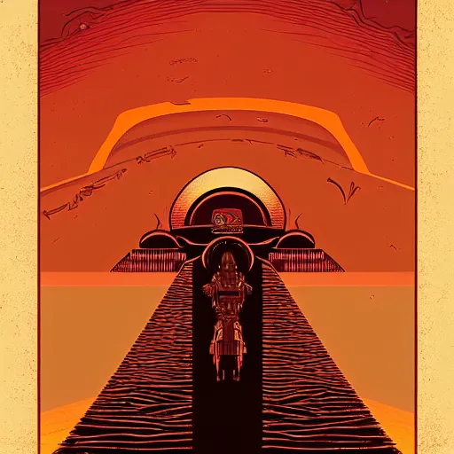 Prompt: A digital illustration of Arrakis from Dune by Dan Mumford