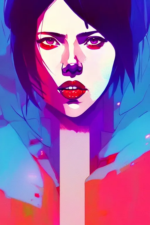 Image similar to a ultradetailed beautiful panting of scarlett johansson as motoko kusanagi, by conrad roset, greg rutkowski and makoto shinkai, trending on artstation