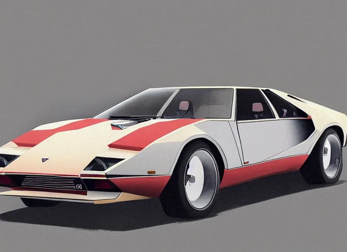 Image similar to a blending and amalgamation of a lamborghini countach, with a long front end like datsun 2 6 0 z or jaguar e - type, concept art, 8 k, highly detailed