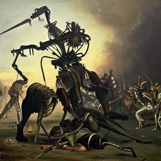 Prompt: eighteenth - century oil painting of general grievous at the battle of bunker hill