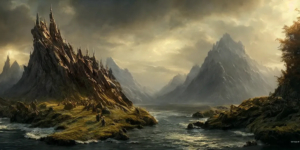 Image similar to painting by weta workshop, 4 k, beautiful, cinematic dramatic atmosphere, matte painting