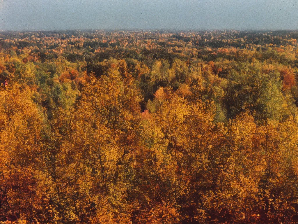 Image similar to a lomographic photo of a view of the outskirts of moscow, autumn, cinestill, bokeh