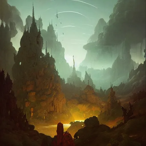 Prompt: A Landscape by Peter Mohrbacher and Caspar David Friedrich