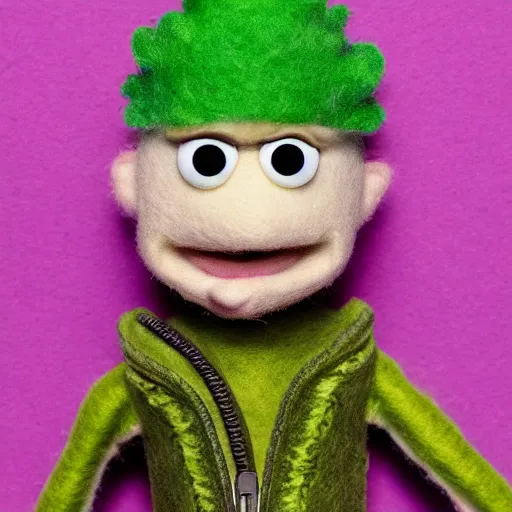 Image similar to jesse pinkman as a muppet. highly detailed felt. hyper real photo. 4 k.